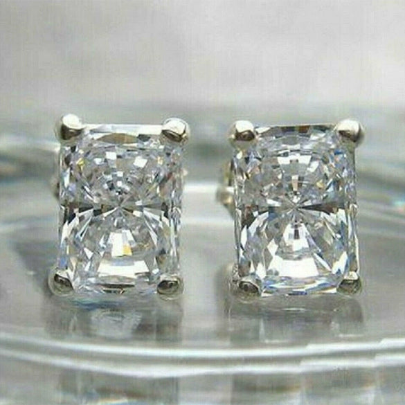Wholesale Earrings Copper Geometric Square Diamond Zircon Fourclaw Plated White Golden Simple Ear Jewelry