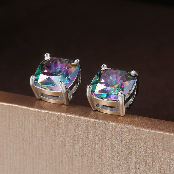 Wholesale Earrings Copper Geometric Square Zircon Women's Jewelry Set With Precious Stones