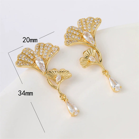 Wholesale Earrings Copper Ginkgo Leaf Shaped Simple Style Polish