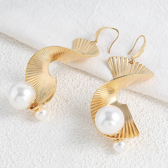 Wholesale Earrings Copper Glass Pearl Geometric Light Luxury Retro Tassel 18K Gold Plated