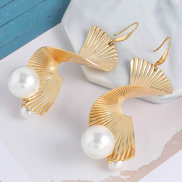 Wholesale Earrings Copper Glass Pearl Geometric Light Luxury Retro Tassel 18K Gold Plated