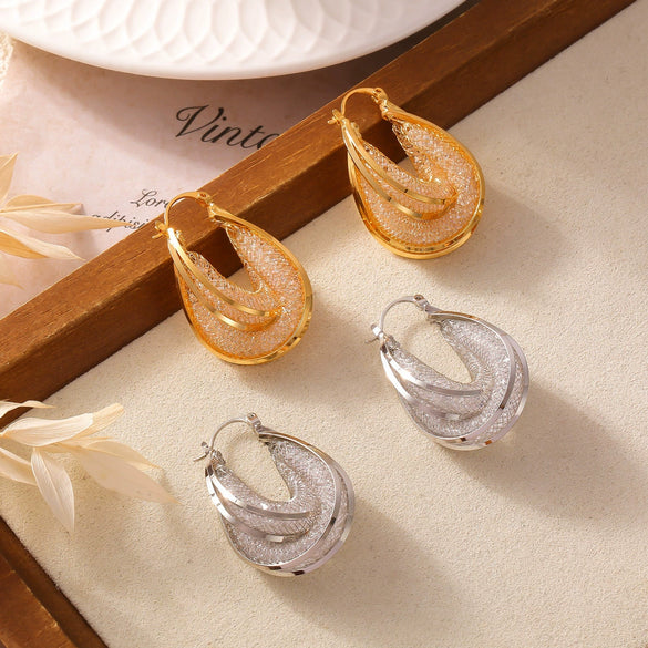 Wholesale Earrings Copper Glass Ushape Geometric Electroplating Design