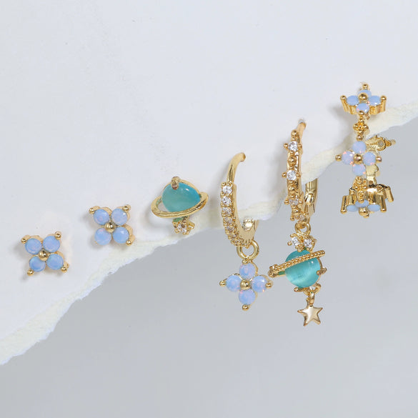 Wholesale Earrings Copper Gold White K Inlaid Zircon Lovely Geometric Plant Flowers Style For Women
