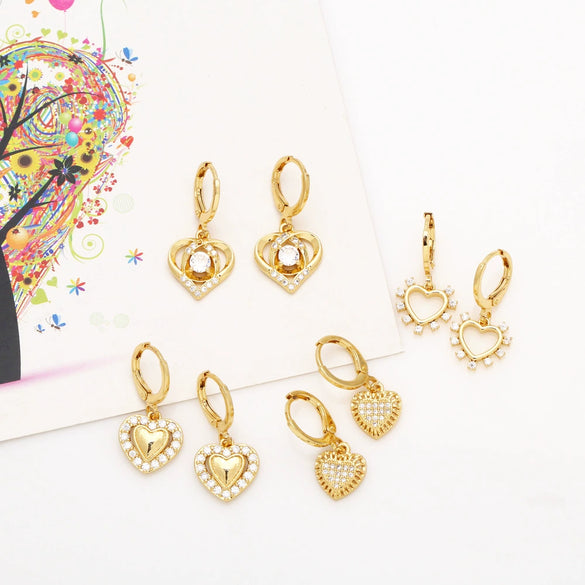 Wholesale Earrings Copper Heart Shape Electroplated Design For Women