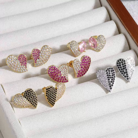 Wholesale Earrings Copper Heart Shape Electroplated Inlaid Zircon For Women
