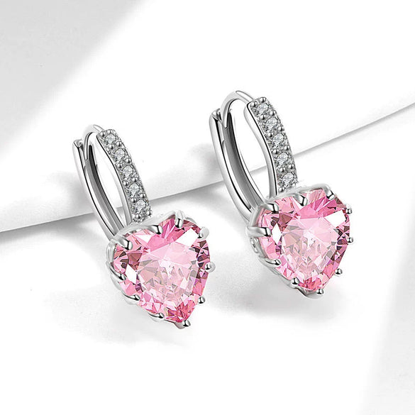 Wholesale Earrings Copper Heartshaped Geometric Inlaid Zircon Electroplated Jewelry For Girls