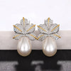 Wholesale Earrings Copper Imitation Pearl Light Luxury Geometric Leaves Inlaid Zircon