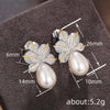 Wholesale Earrings Copper Imitation Pearl Light Luxury Geometric Leaves Inlaid Zircon