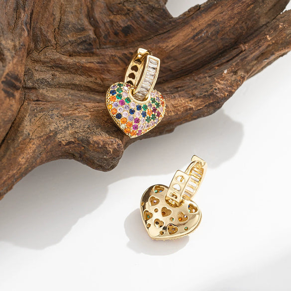 Wholesale Earrings Copper Inlaid Zircon Geometric Peach Heart Retro Fashion