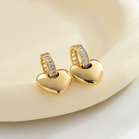 Wholesale Earrings Copper Inlaid Zircon Geometric Peach Heart Retro Fashion