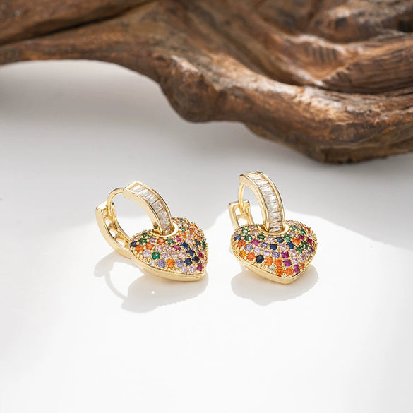Wholesale Earrings Copper Inlaid Zircon Geometric Peach Heart Retro Fashion