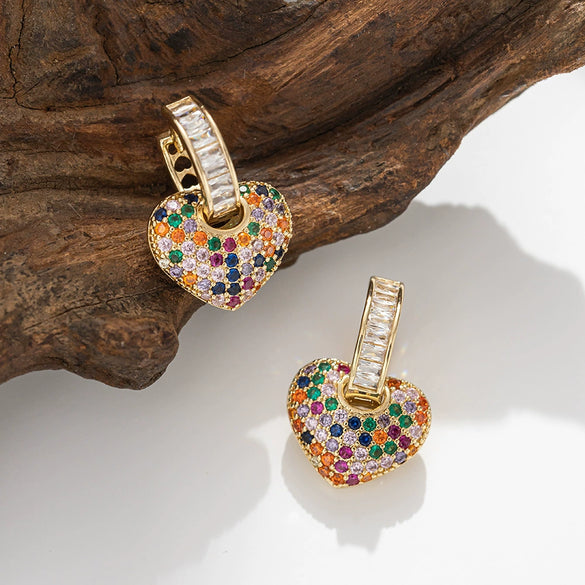 Wholesale Earrings Copper Inlaid Zircon Geometric Peach Heart Retro Fashion
