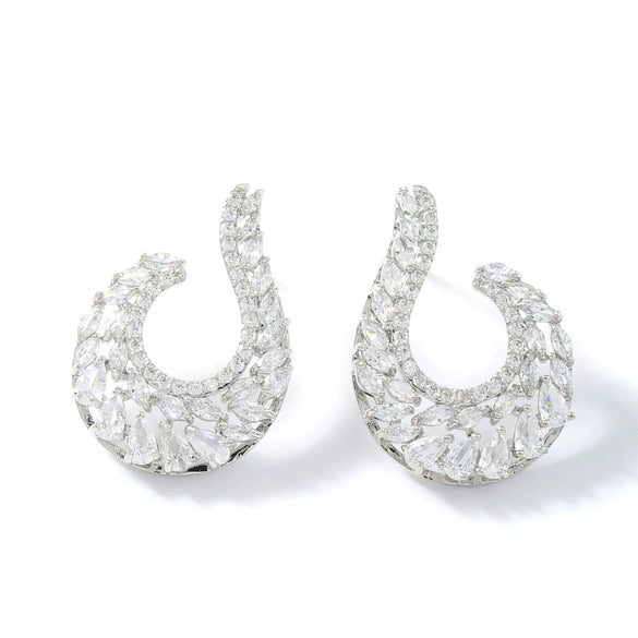 Wholesale Earrings Copper Inlaid Zircon Willow Leaf Asymmetrical Geometric Heart Flower Light Luxury Style Electroplating