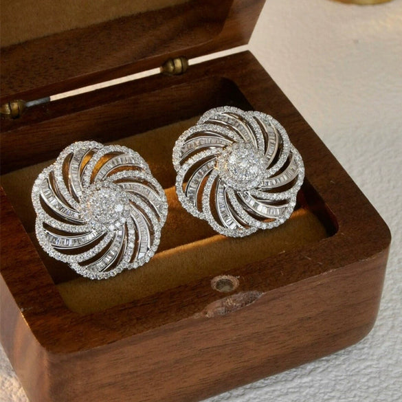 Wholesale Earrings Copper Inlaid Zirconia Geometric Lines Flower Design For Women