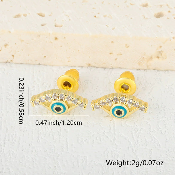 Wholesale Earrings Copper 18K Gold Plated Microinlaid Zircon Geometric Devil's Eye Style