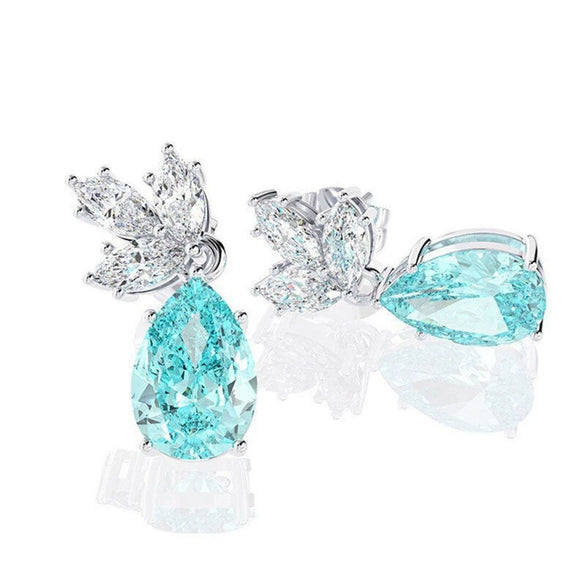 Wholesale Earrings Copper Light Blue Pearshaped Zircon Drop Shape