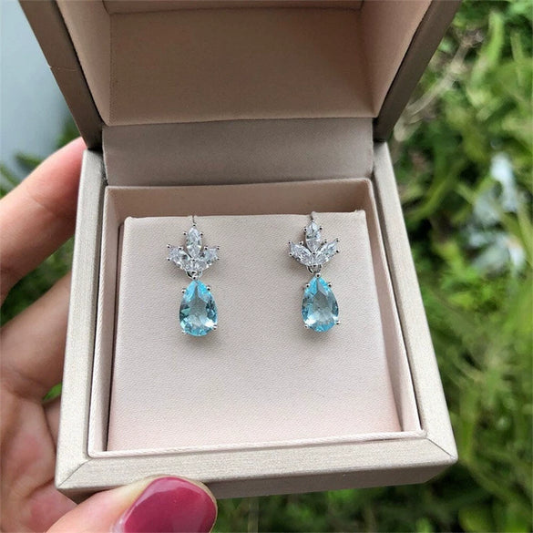 Wholesale Earrings Copper Light Blue Pearshaped Zircon Drop Shape