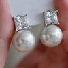Wholesale Earrings Copper Minimalist Geometric Style Imitation Pearl Square Diamond For Women