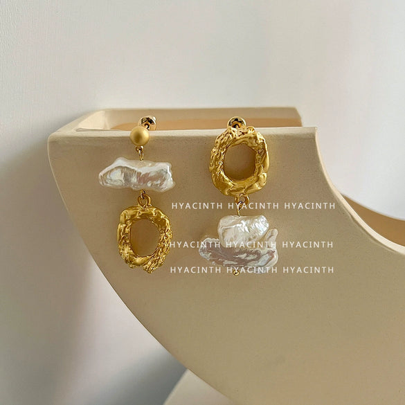 Wholesale Earrings Copper Natural Freshwater Pearl Geometric Vintage Electroplating Design For Women