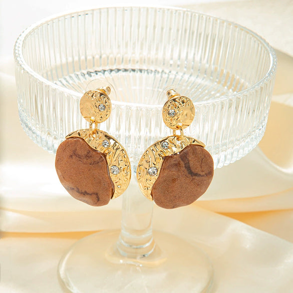 Wholesale Earrings Copper Natural Stone Gold Inlaid Zircon Geometric Fashion Design