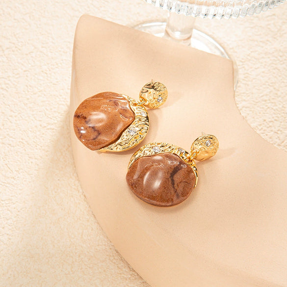 Wholesale Earrings Copper Natural Stone Gold Inlaid Zircon Geometric Fashion Design