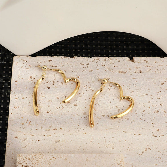 Wholesale Earrings Copper Plated 14K Gold Heart Shape Cross Style For Women