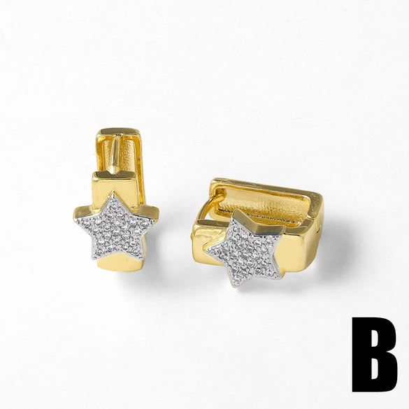 Wholesale Earrings Copper Plated 18K Gold Inlaid Zircon Geometric Stars Double Color Women's