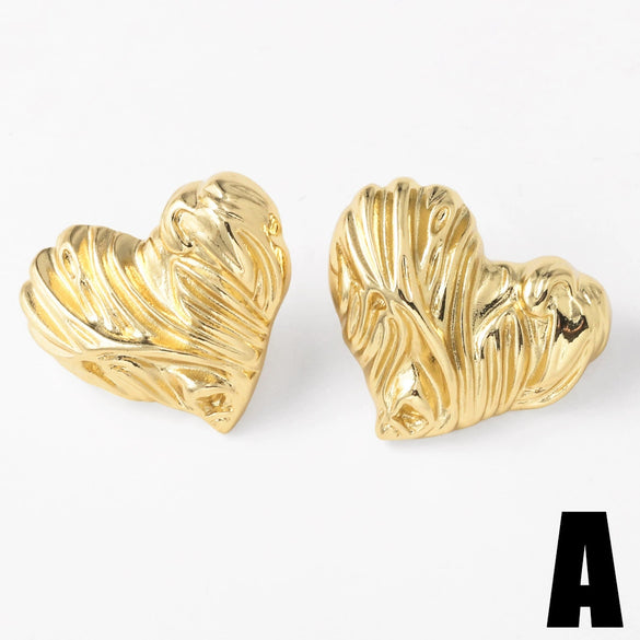 Wholesale Earrings Copper Plated 18K Gold Love Heart Shell Shape Simple Style Electroplating