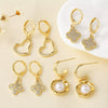 Wholesale Earrings Copper Plated Real Gold Heart Shape Clover Love Pearl For Women