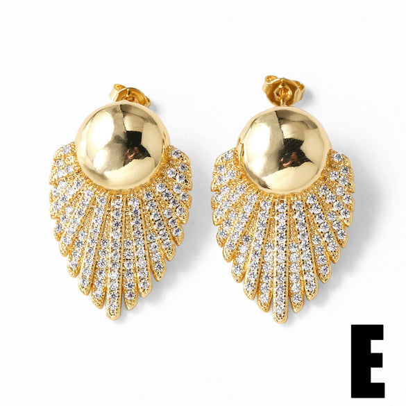 Wholesale Earrings Copper Plated Real Gold Stars Leaves Zircon Simple Style