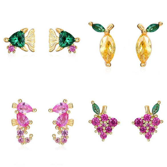 Wholesale Earrings Copper Plated Real Gold Zirconia Animal Zodiac Style