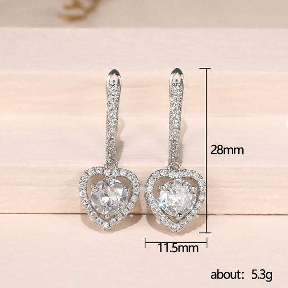 Wholesale Earrings Copper Platinum Plated Hollow Heart Shaped Zircon Ear Jewelry