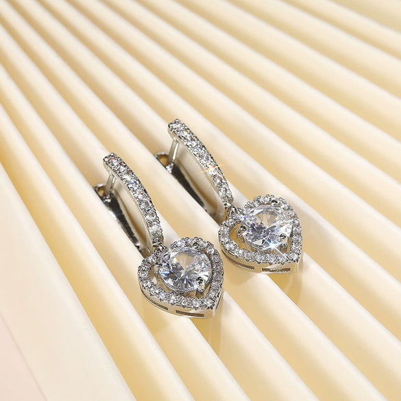Wholesale Earrings Copper Platinum Plated Hollow Heart Shaped Zircon Ear Jewelry