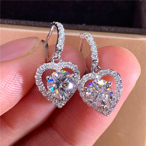 Wholesale Earrings Copper Platinum Plated Hollow Heart Shaped Zircon Ear Jewelry
