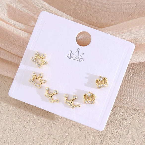 Wholesale Earrings Copper Real Gold Plated Leaves Crown Heart Shape Minimalist Style