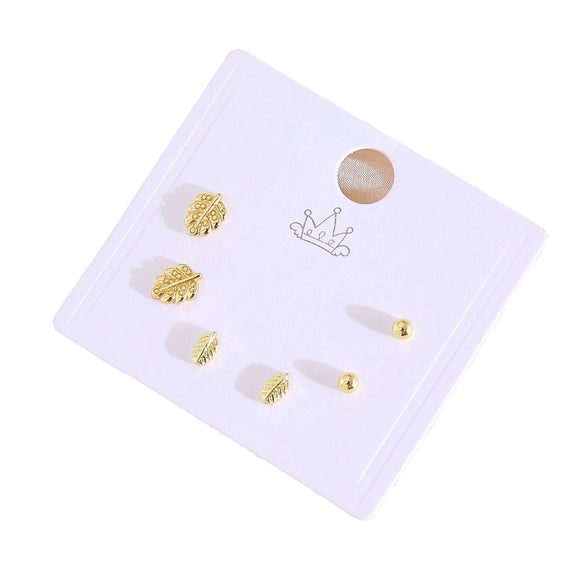 Wholesale Earrings Copper Real Gold Plated Leaves Crown Heart Shape Minimalist Style