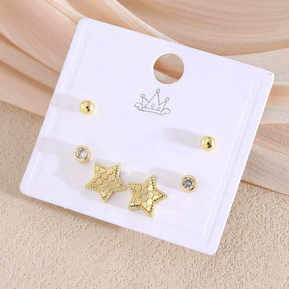 Wholesale Earrings Copper Real Gold Plated Leaves Crown Heart Shape Minimalist Style
