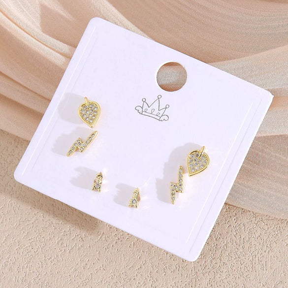 Wholesale Earrings Copper Real Gold Plated Leaves Crown Heart Shape Minimalist Style