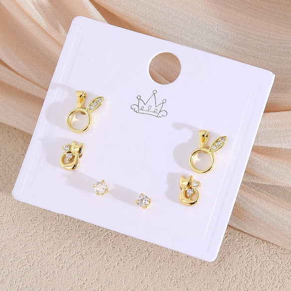 Wholesale Earrings Copper Real Gold Plated Leaves Crown Heart Shape Minimalist Style