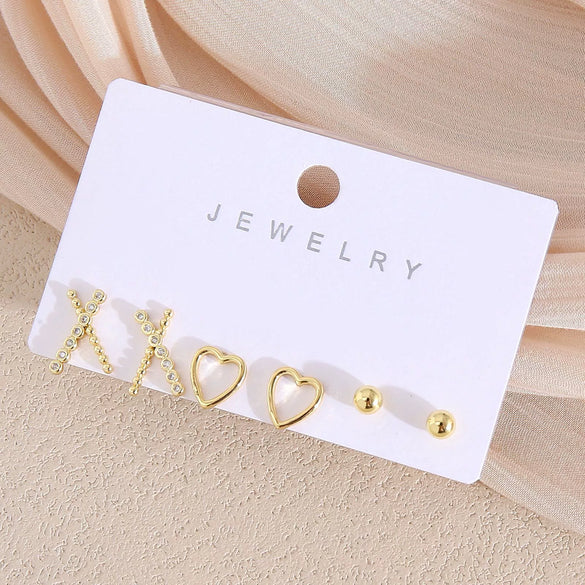 Wholesale Earrings Copper Real Gold Plated Leaves Crown Heart Shape Minimalist Style