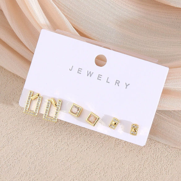 Wholesale Earrings Copper Real Gold Plated Leaves Crown Heart Shape Minimalist Style