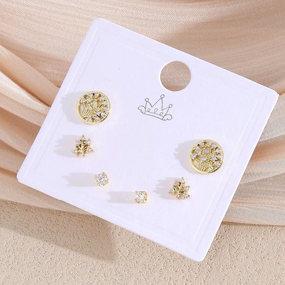 Wholesale Earrings Copper Real Gold Plated Leaves Crown Heart Shape Minimalist Style