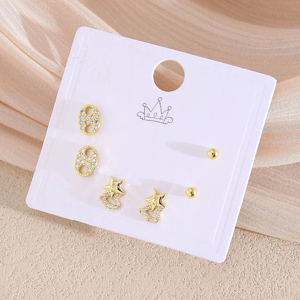 Wholesale Earrings Copper Real Gold Plated Leaves Crown Heart Shape Minimalist Style