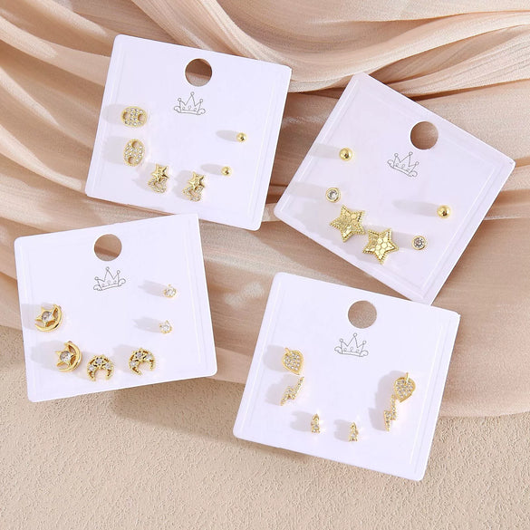 Wholesale Earrings Copper Real Gold Plated Leaves Crown Heart Shape Minimalist Style