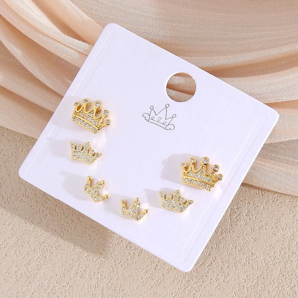 Wholesale Earrings Copper Real Gold Plated Leaves Crown Heart Shape Minimalist Style