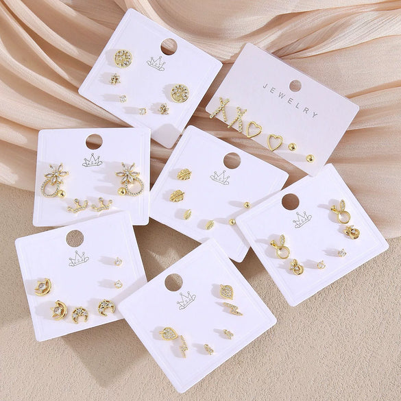 Wholesale Earrings Copper Real Gold Plated Leaves Crown Heart Shape Minimalist Style
