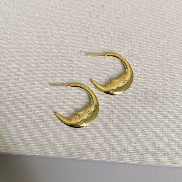 Wholesale Earrings Copper Real Gold Plated Retro Art Geometric Moon Figure Women's
