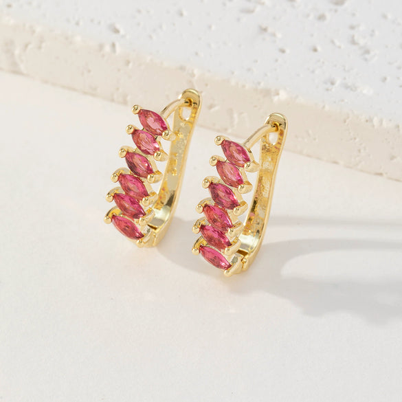 Wholesale Earrings Copper Retro Geometric Style Microinlaid Colorful Zircon 18K Goldplated For Women