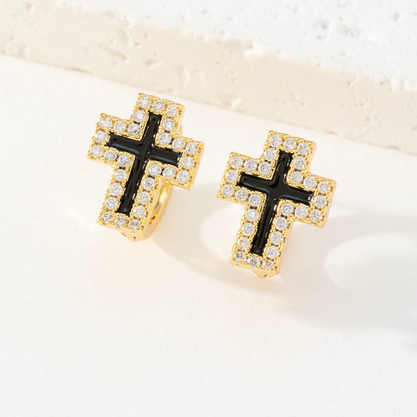 Wholesale Earrings Copper Retro Geometric Style Microinlaid Colorful Zircon 18K Goldplated For Women