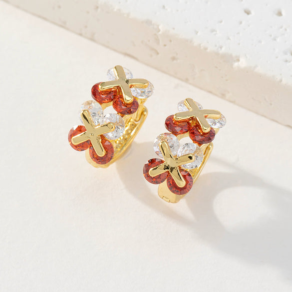 Wholesale Earrings Copper Retro Geometric Style Microinlaid Colorful Zircon 18K Goldplated For Women